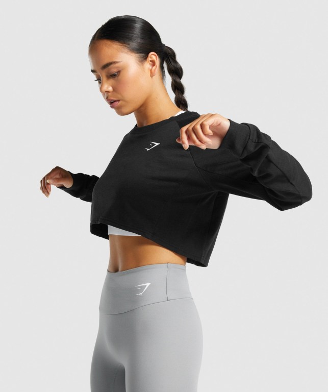 Pullover Gymshark Entrenamiento Cropped Sueter Mujer Negros | es6KzLGf51a