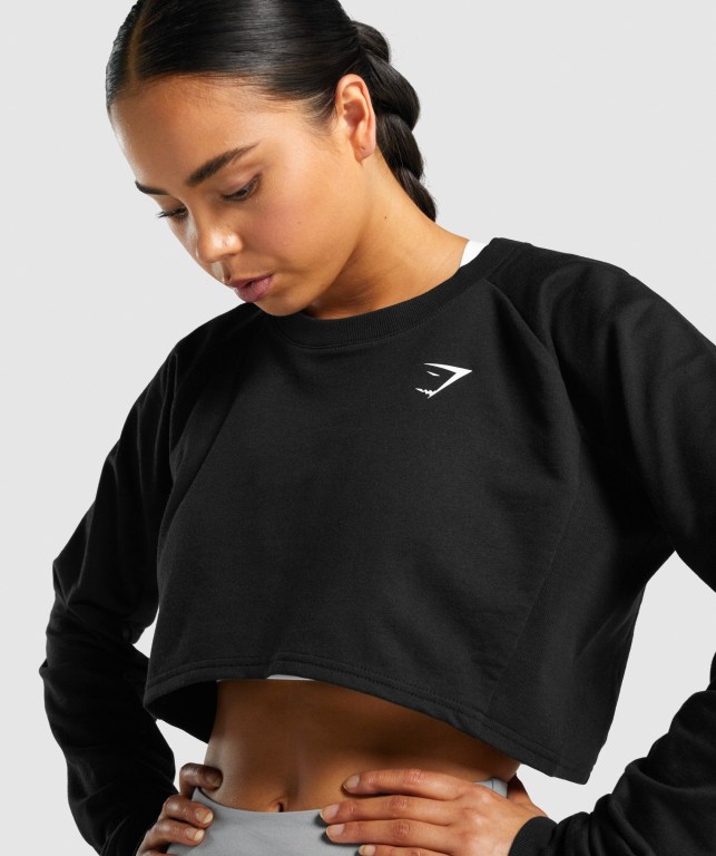 Pullover Gymshark Entrenamiento Cropped Sueter Mujer Negros | es6KzLGf51a