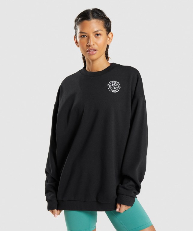 Pullover Gymshark Legacy Graphic Sweatshirt Mujer Negros | Zqi9Ihz1eGD