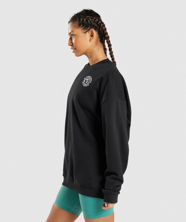 Pullover Gymshark Legacy Graphic Sweatshirt Mujer Negros | Zqi9Ihz1eGD