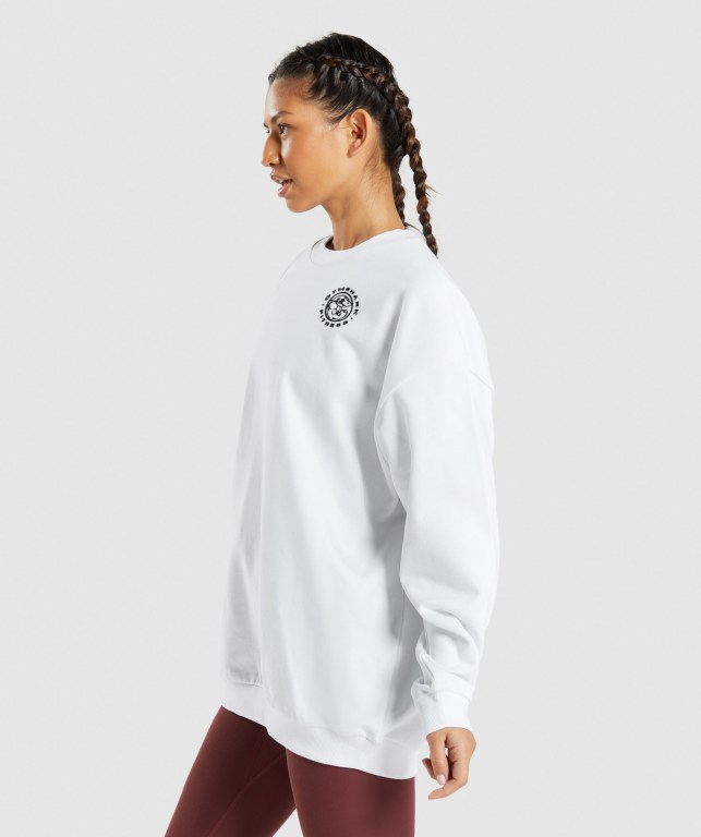 Pullover Gymshark Legacy Graphic Sweatshirt Mujer Blancos | yderHaCkJu6