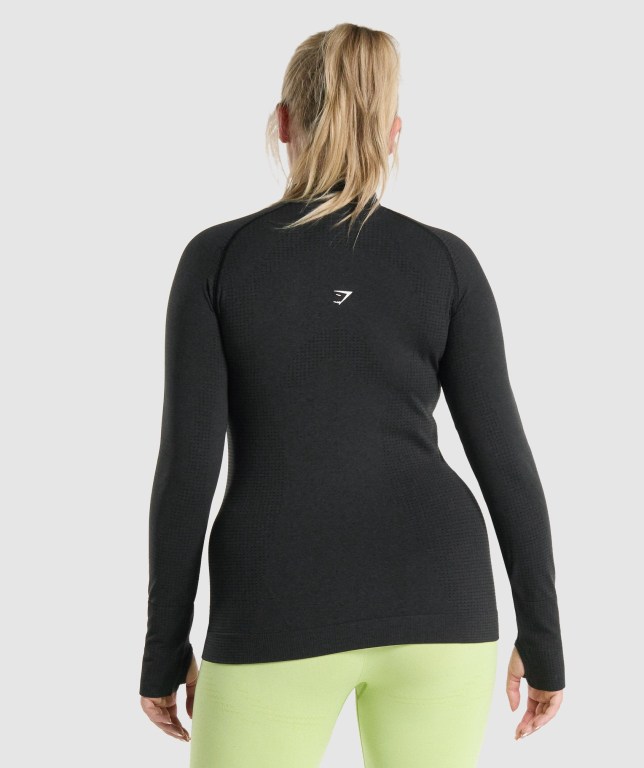 Pullover Gymshark Vital Seamless 2.0 1/2 Zip Mujer Negros | HZu3OUYNRe2