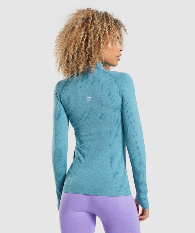 Pullover Gymshark Vital Seamless 2.0 1/2 Zip Mujer Turquesa | aldbFGLAYEt