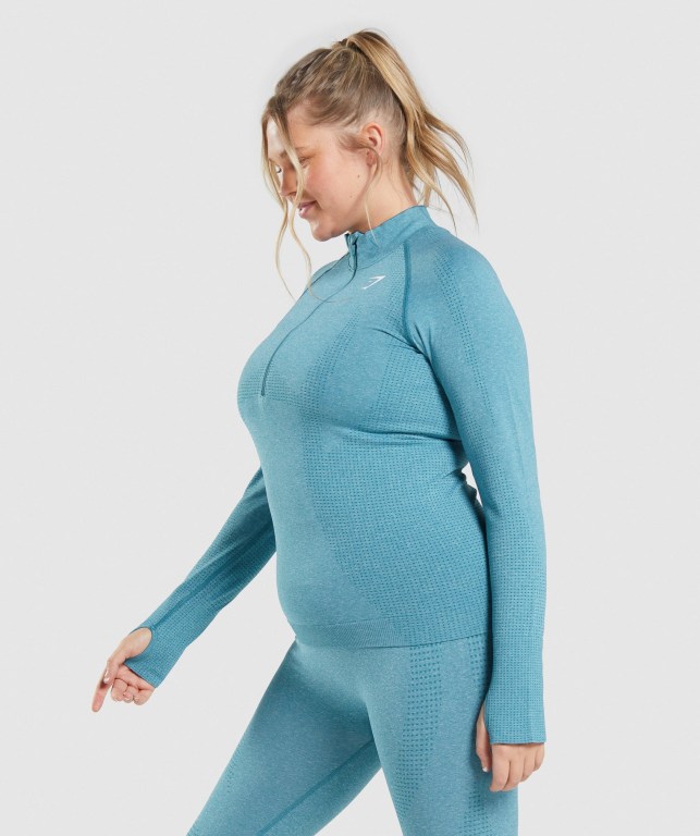 Pullover Gymshark Vital Seamless 2.0 1/2 Zip Mujer Turquesa | aldbFGLAYEt