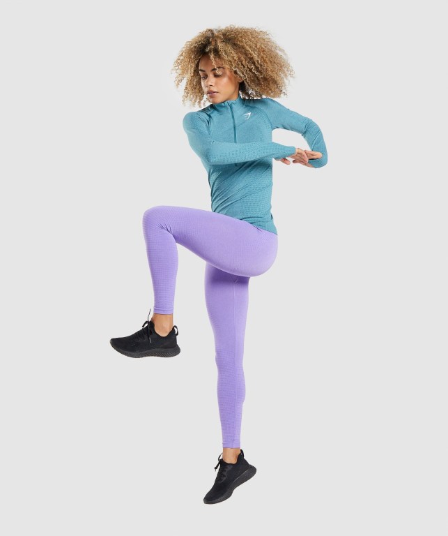 Pullover Gymshark Vital Seamless 2.0 1/2 Zip Mujer Turquesa | aldbFGLAYEt