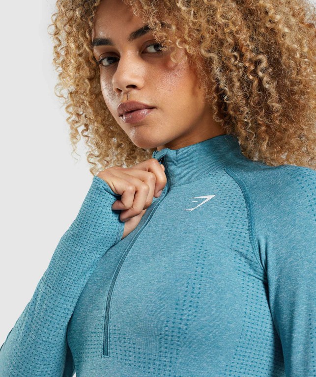 Pullover Gymshark Vital Seamless 2.0 1/2 Zip Mujer Turquesa | aldbFGLAYEt