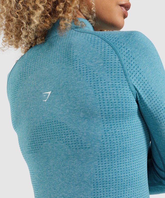 Pullover Gymshark Vital Seamless 2.0 1/2 Zip Mujer Turquesa | aldbFGLAYEt