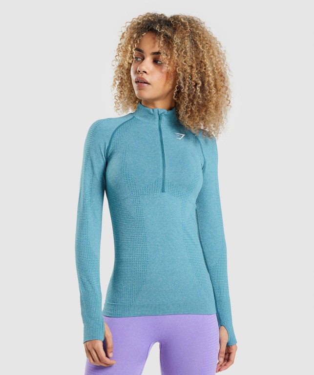 Pullover Gymshark Vital Seamless 2.0 1/2 Zip Mujer Turquesa | aldbFGLAYEt