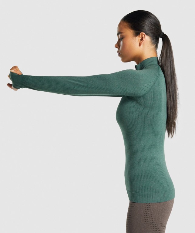 Pullover Gymshark Vital Seamless 2.0 1/2 Zip Mujer Verdes Oscuro | ws6DKG3wA5H