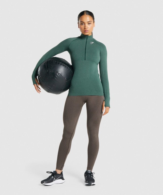 Pullover Gymshark Vital Seamless 2.0 1/2 Zip Mujer Verdes Oscuro | ws6DKG3wA5H