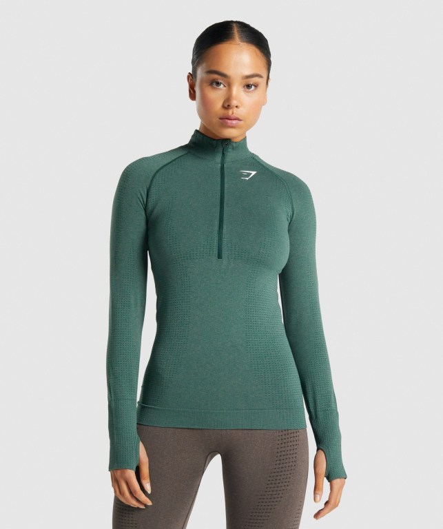 Pullover Gymshark Vital Seamless 2.0 1/2 Zip Mujer Verdes Oscuro | ws6DKG3wA5H