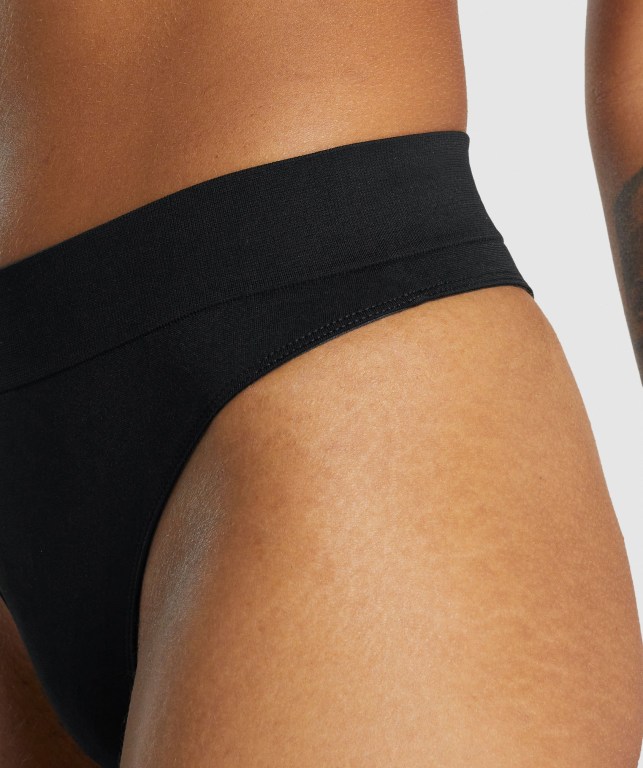 Ropa Interior Gymshark Seamless High Rise Tanga Mujer Negros | vejyUhJyR5K