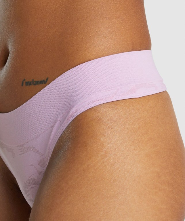 Ropa Interior Gymshark Seamless Low Rise Tanga Mujer Rosas Claro | WXclFMSWn27