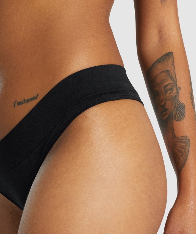 Ropa Interior Gymshark Seamless Low Rise Tanga Mujer Negros | vhMr6oK3EaC