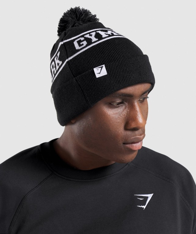 Sombreros Gymshark New Era Tab Beanie Hombre Negros | IH1IdbWzNGR