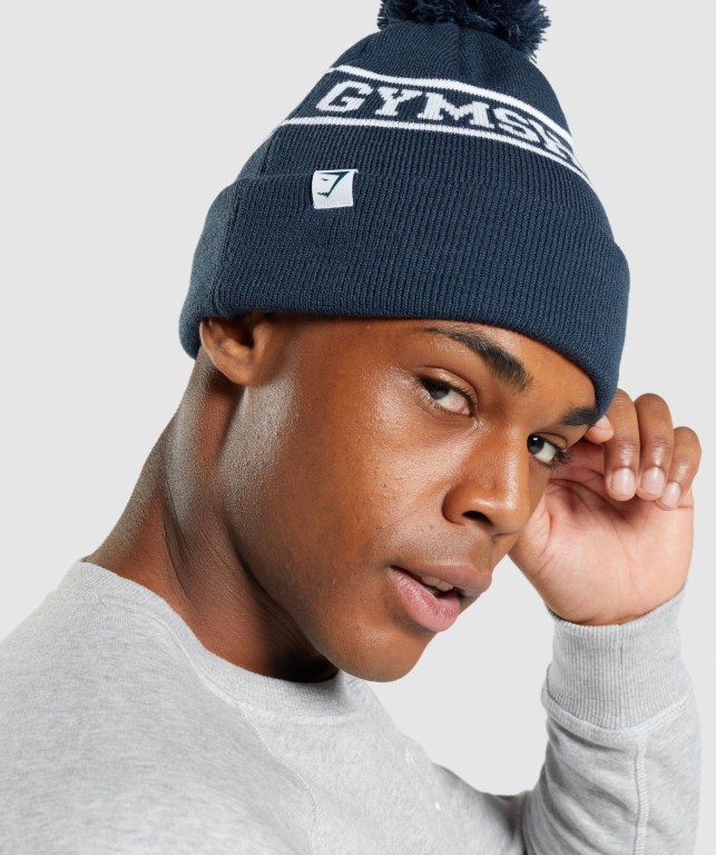 Sombreros Gymshark New Era Tab Beanie Hombre Azules | oCFTP1DNd3G