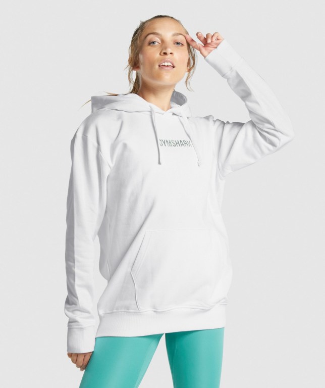 Sudadera Con Capucha Gymshark Apollo Graphic Oversized Mujer Blancos | h5UwFyl7b4N