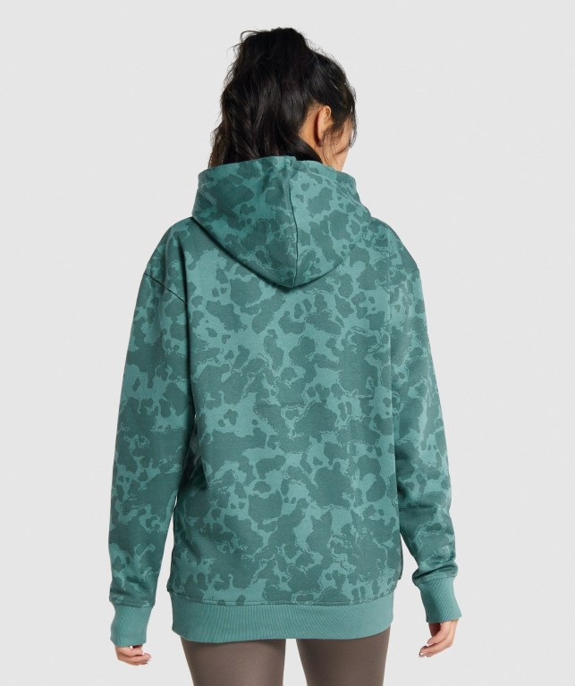 Sudadera Con Capucha Gymshark Camo Graphic Oversized Mujer Verdes Oscuro | WByPBT5vwTj