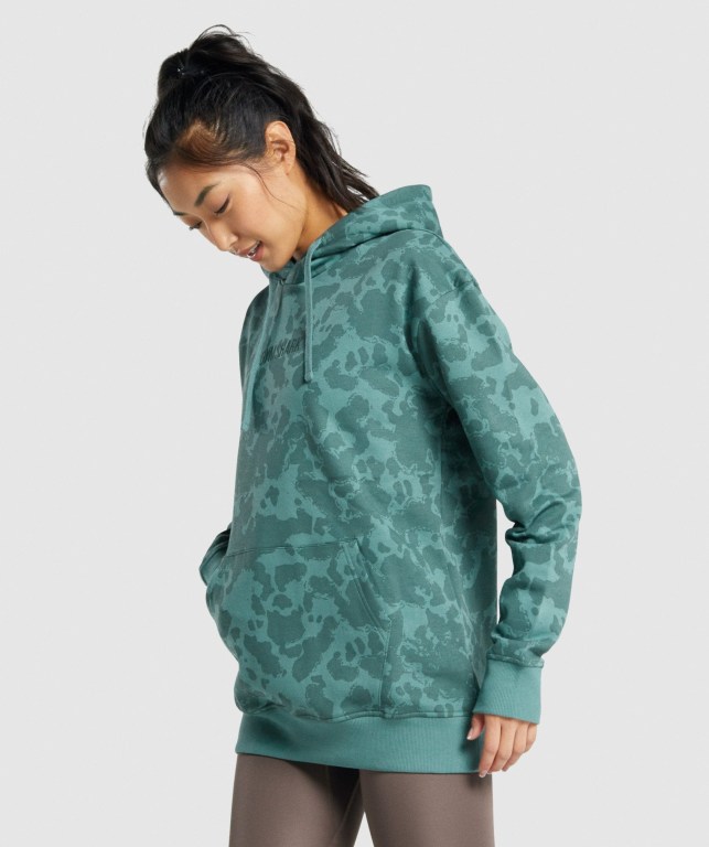 Sudadera Con Capucha Gymshark Camo Graphic Oversized Mujer Verdes Oscuro | WByPBT5vwTj