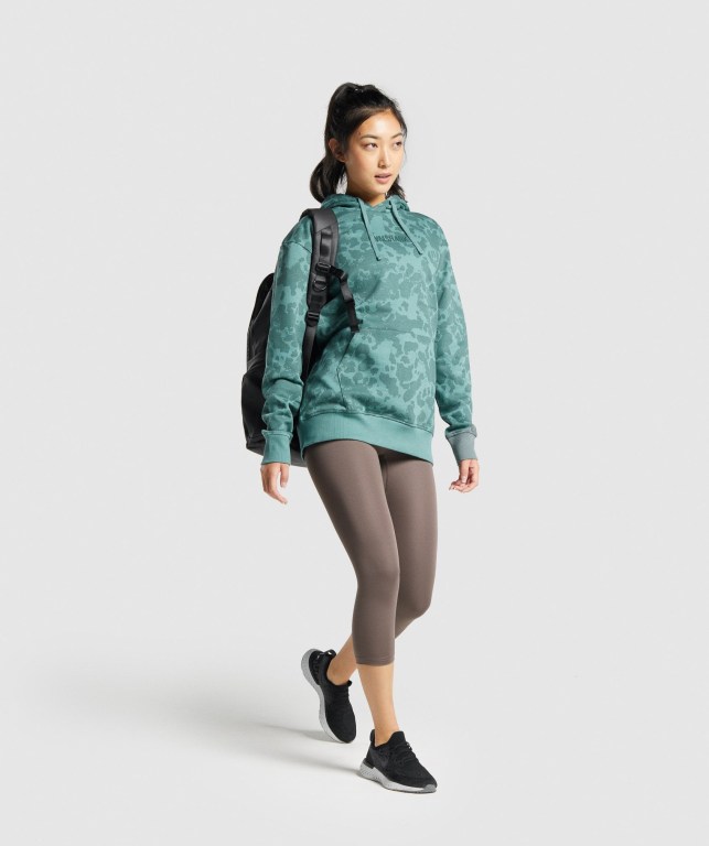 Sudadera Con Capucha Gymshark Camo Graphic Oversized Mujer Verdes Oscuro | WByPBT5vwTj