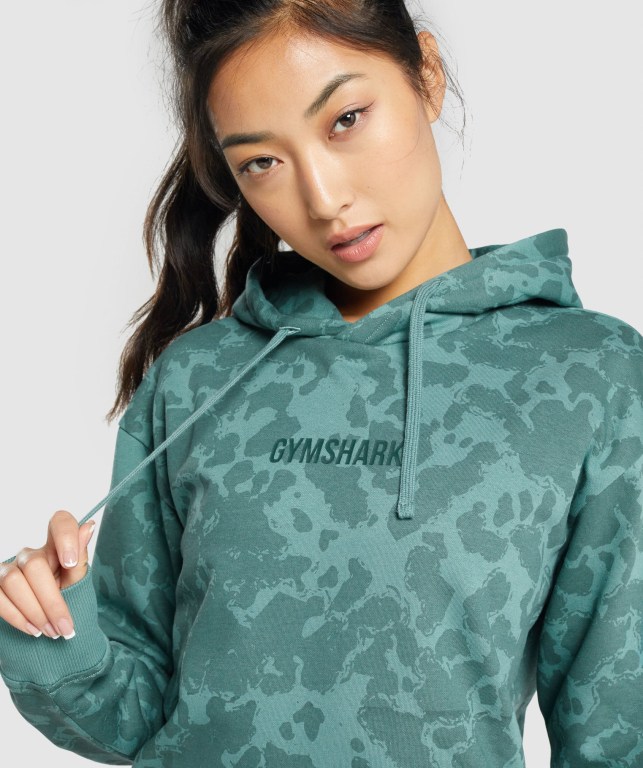 Sudadera Con Capucha Gymshark Camo Graphic Oversized Mujer Verdes Oscuro | WByPBT5vwTj