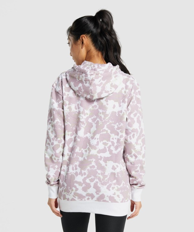 Sudadera Con Capucha Gymshark Camo Graphic Oversized Mujer Blancos Morados | eXKr9UpVDS2