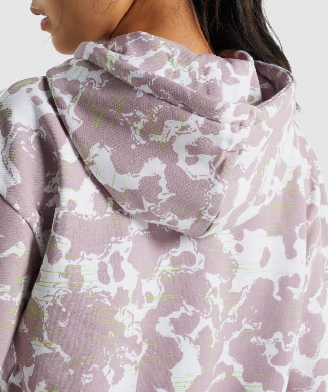 Sudadera Con Capucha Gymshark Camo Graphic Oversized Mujer Blancos Morados | eXKr9UpVDS2