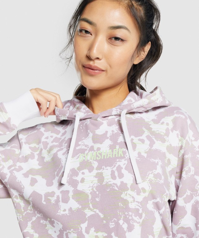 Sudadera Con Capucha Gymshark Camo Graphic Oversized Mujer Blancos Morados | eXKr9UpVDS2