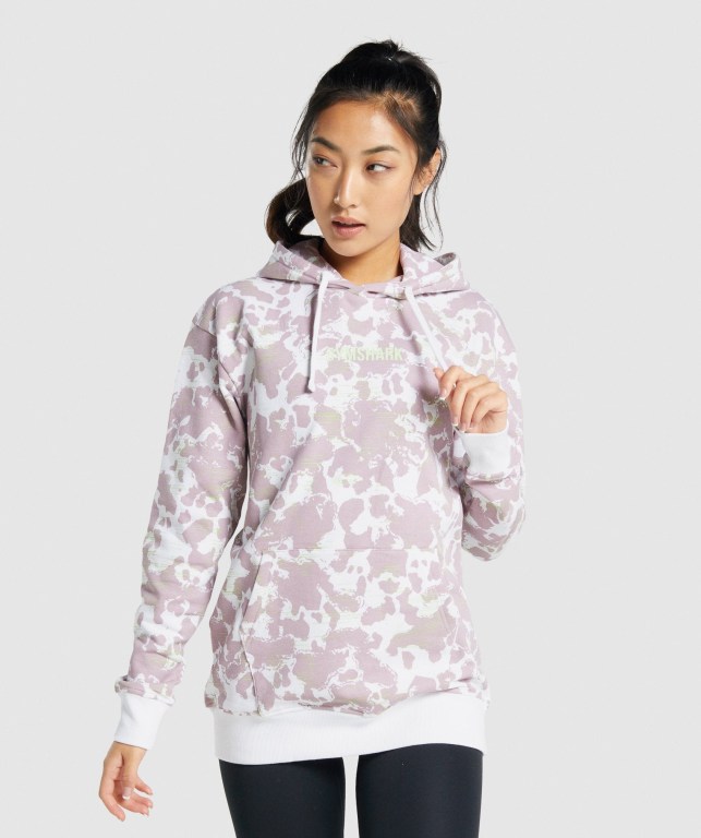 Sudadera Con Capucha Gymshark Camo Graphic Oversized Mujer Blancos Morados | eXKr9UpVDS2