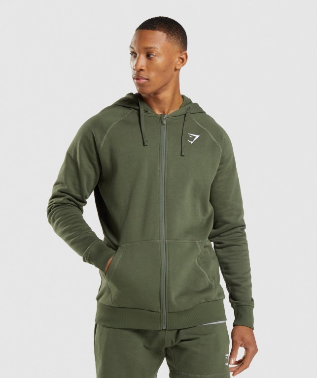 Sudadera Con Capucha Gymshark Crest Zip Up Hombre Verde Oliva | 3GxNIFkxF2c