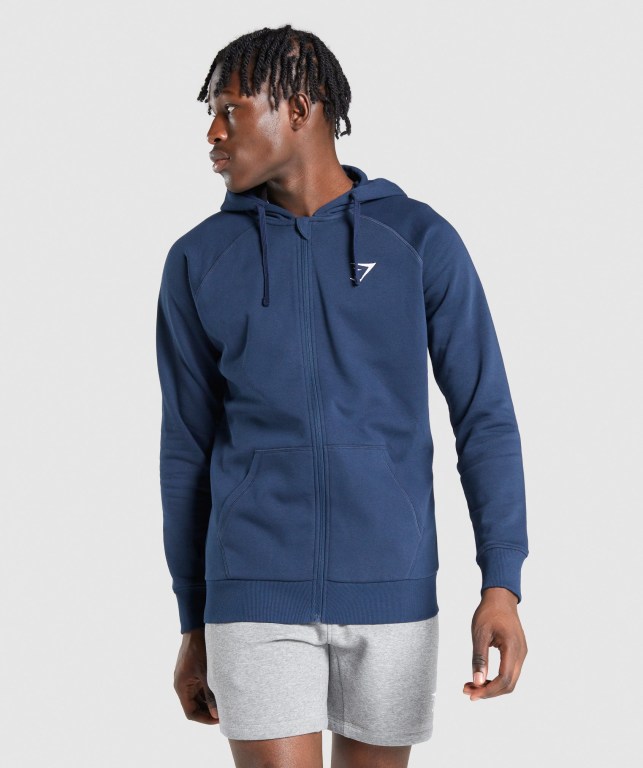 Sudadera Con Capucha Gymshark Crest Zip Up Hombre Azul Marino | nM61g3ZNRLQ