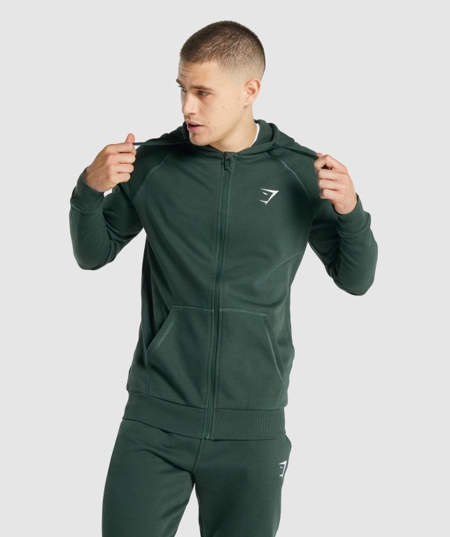 Sudadera Con Capucha Gymshark Crest Zip Up Hombre Verdes Oscuro | z9zatucH5Q7