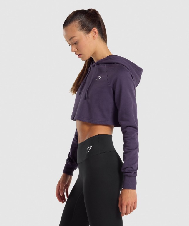 Sudadera Con Capucha Gymshark Entrenamiento Cropped Mujer Morados | 5NstLo2sjGg