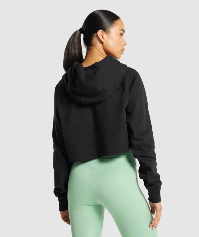 Sudadera Con Capucha Gymshark Entrenamiento Cropped Mujer Negros | RRBJRlEqkjd