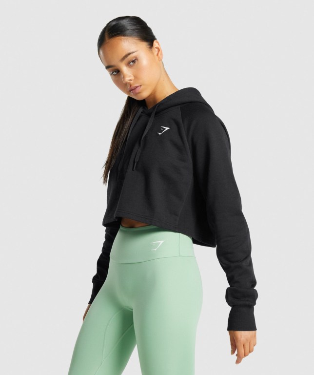 Sudadera Con Capucha Gymshark Entrenamiento Cropped Mujer Negros | RRBJRlEqkjd