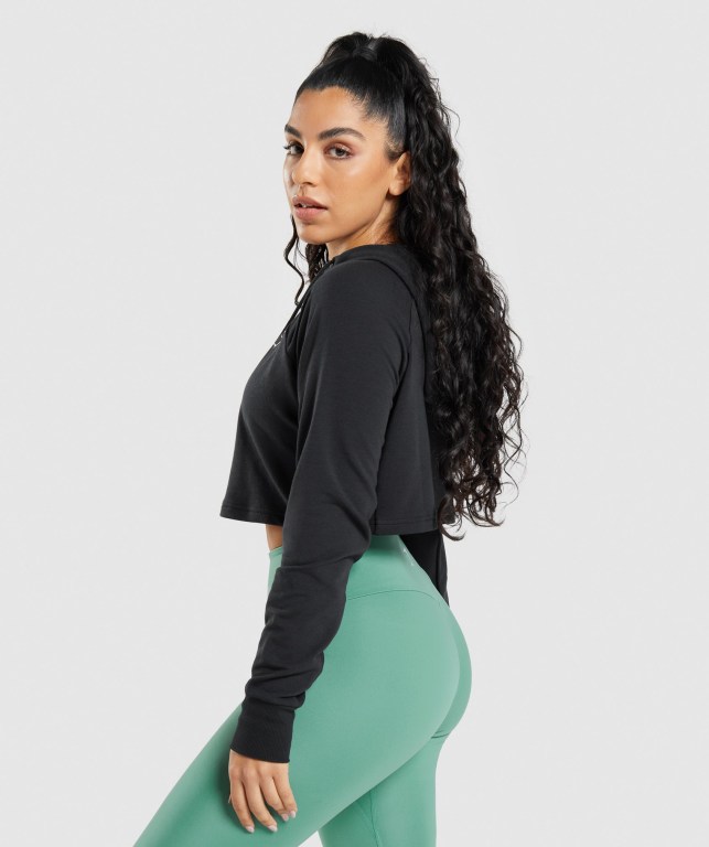 Sudadera Con Capucha Gymshark Entrenamiento Cropped Mujer Negros | v6xA3ImYeJn