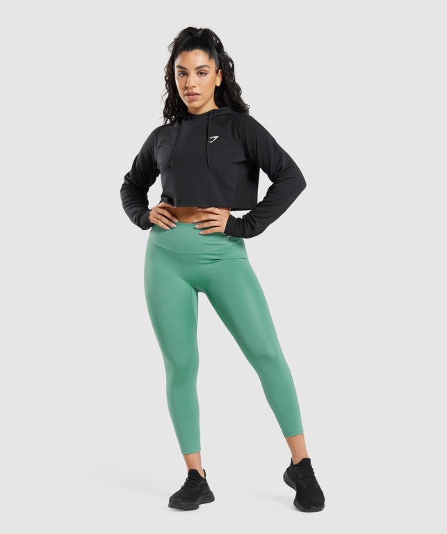 Sudadera Con Capucha Gymshark Entrenamiento Cropped Mujer Negros | v6xA3ImYeJn