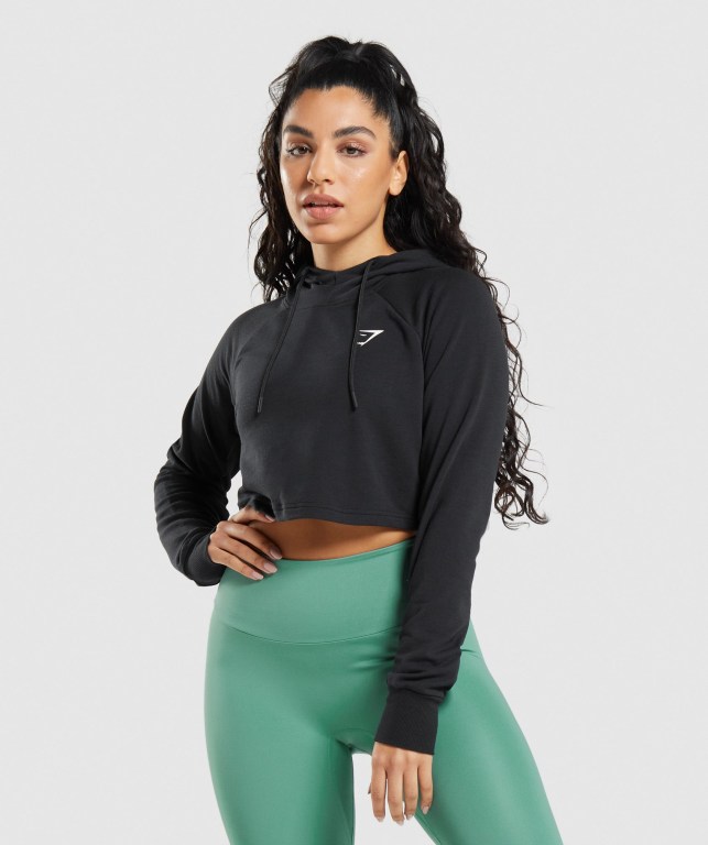 Sudadera Con Capucha Gymshark Entrenamiento Cropped Mujer Negros | v6xA3ImYeJn