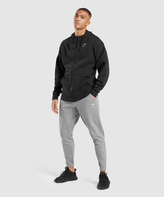 Sudadera Con Capucha Gymshark Essential Oversized Zip Up Hombre Negros | JvGZduChssQ