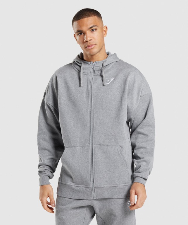 Sudadera Con Capucha Gymshark Essential Oversized Zip Up Hombre Grises | RnBp89UdP8L