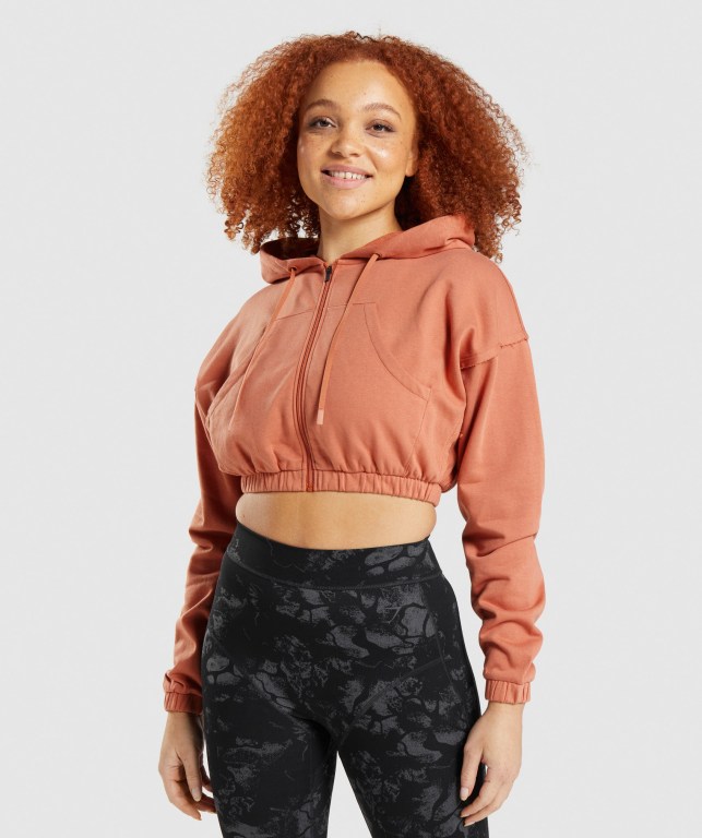 Sudadera Con Capucha Gymshark KK Fit Zip-Up Cropped Mujer Naranjas | GwTdmP3TSIY