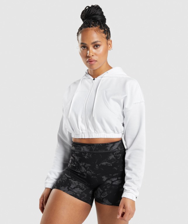 Sudadera Con Capucha Gymshark KK Fit Zip-Up Cropped Mujer Blancos | J5D3zDyXg4e