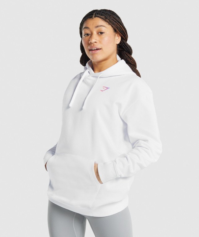 Sudadera Con Capucha Gymshark Pre-Workout Graphic Mujer Blancos | 3XNehGB7d6a