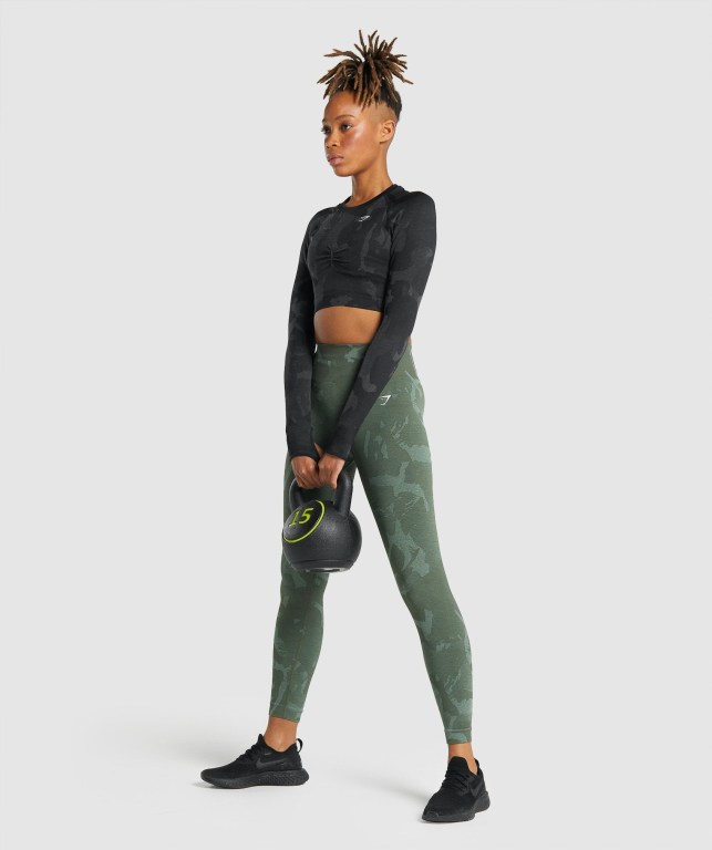 Sudaderas Gymshark Adapt Camo Seamless Crop Top Mujer Negros | 2mWMSPi16zh