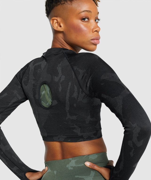 Sudaderas Gymshark Adapt Camo Seamless Crop Top Mujer Negros | 2mWMSPi16zh