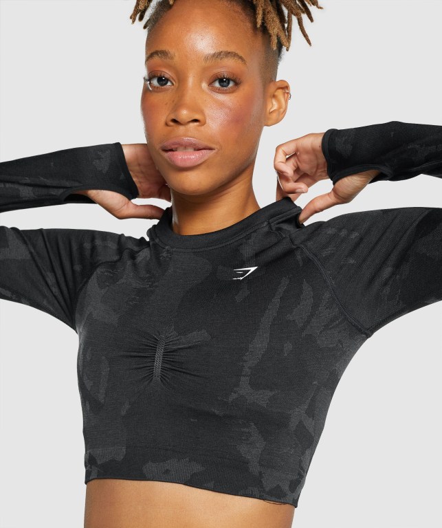 Sudaderas Gymshark Adapt Camo Seamless Crop Top Mujer Negros | 2mWMSPi16zh