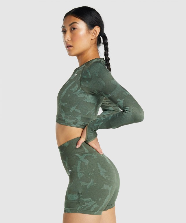 Sudaderas Gymshark Adapt Camo Seamless Crop Top Mujer Verdes | CKi99dLO24u