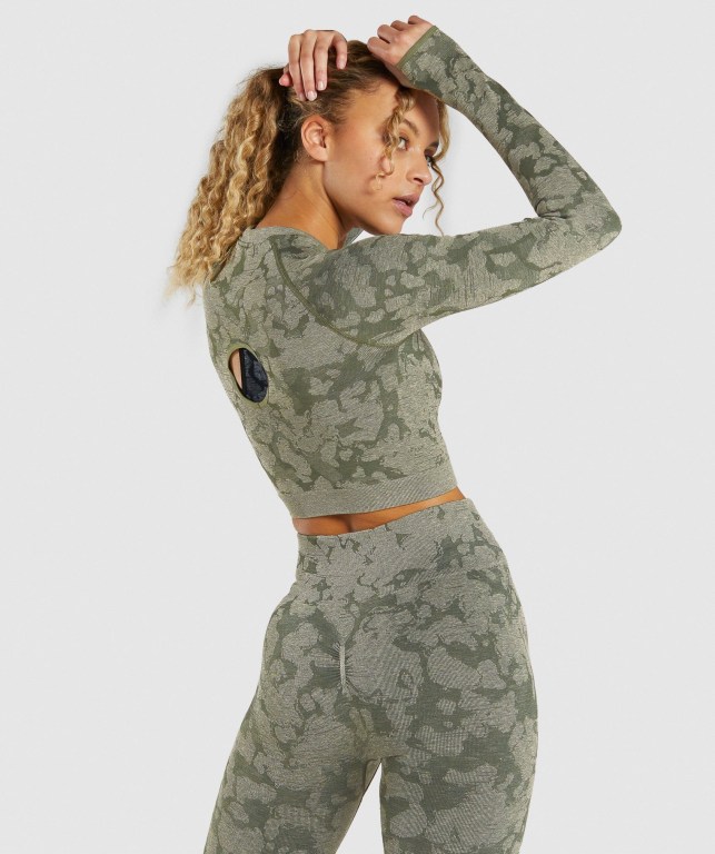 Sudaderas Gymshark Adapt Camo Seamless Crop Top Mujer Verdes | LLcDd35E8EB