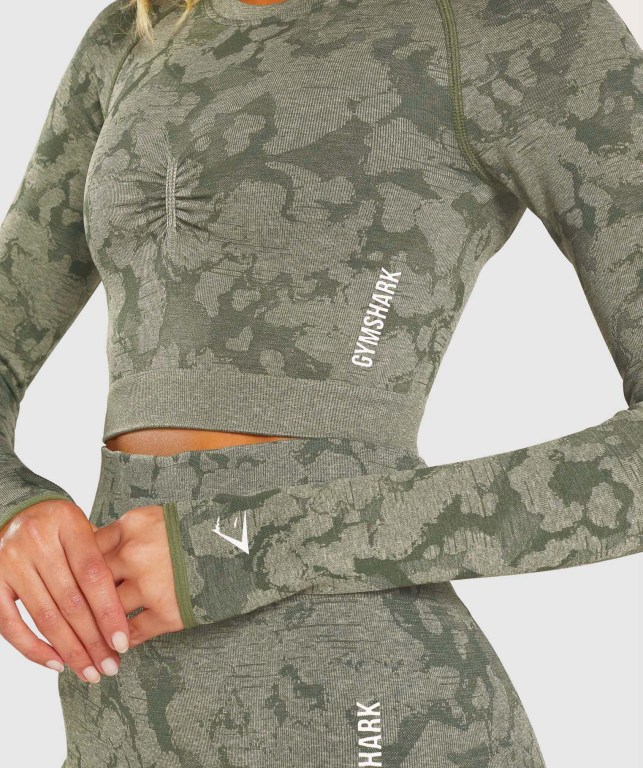 Sudaderas Gymshark Adapt Camo Seamless Crop Top Mujer Verdes | LLcDd35E8EB