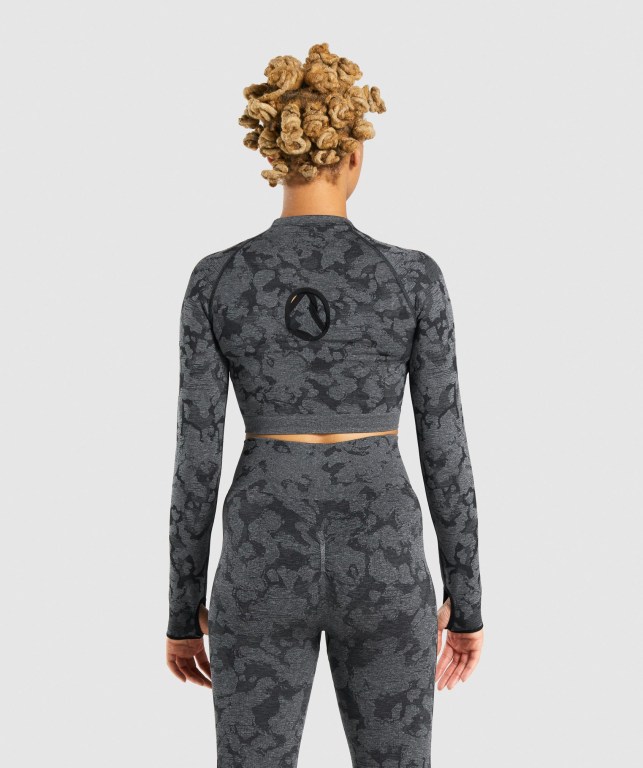 Sudaderas Gymshark Adapt Camo Seamless Crop Top Mujer Negros | dqVQaOuEW5R